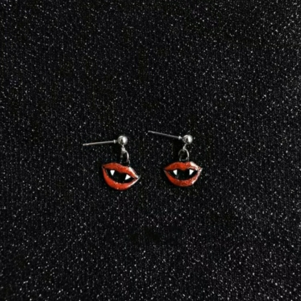 Red Shimmery Lady Vampire Dangle Drop Earrings - Picture 6 of 6